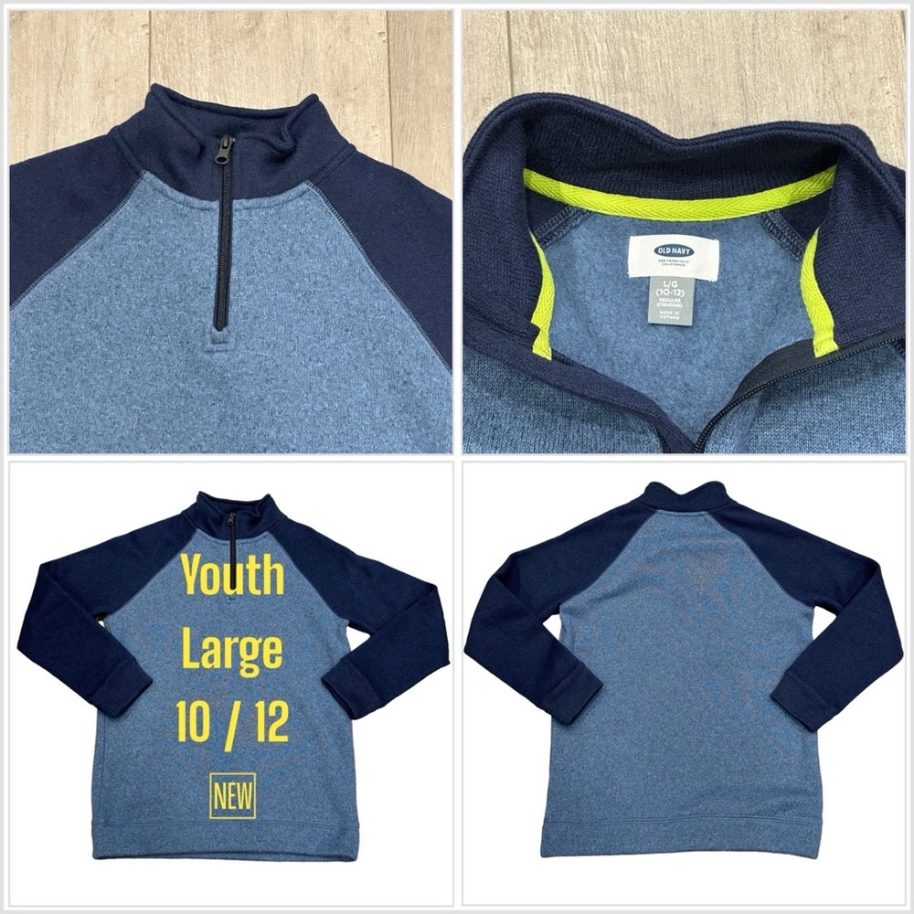Boys Old Navy Youth Large YL Quarter 1/4 Zip Blue Long Sleeve Fleece Pullover